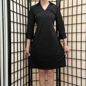Black V-Neck‎ Collared Maternity Dress with Back Ties Vintage 90s Motherhood Sm